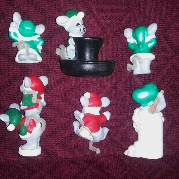 Set of 6 Mice Figurines Ceramic/Porcelain CUTE Holiday red green RARE Christmas - Picture 2 of 8